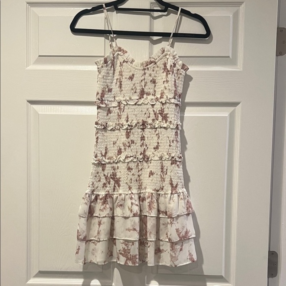 Storia Cream and Pink Ruffle Dress Size S